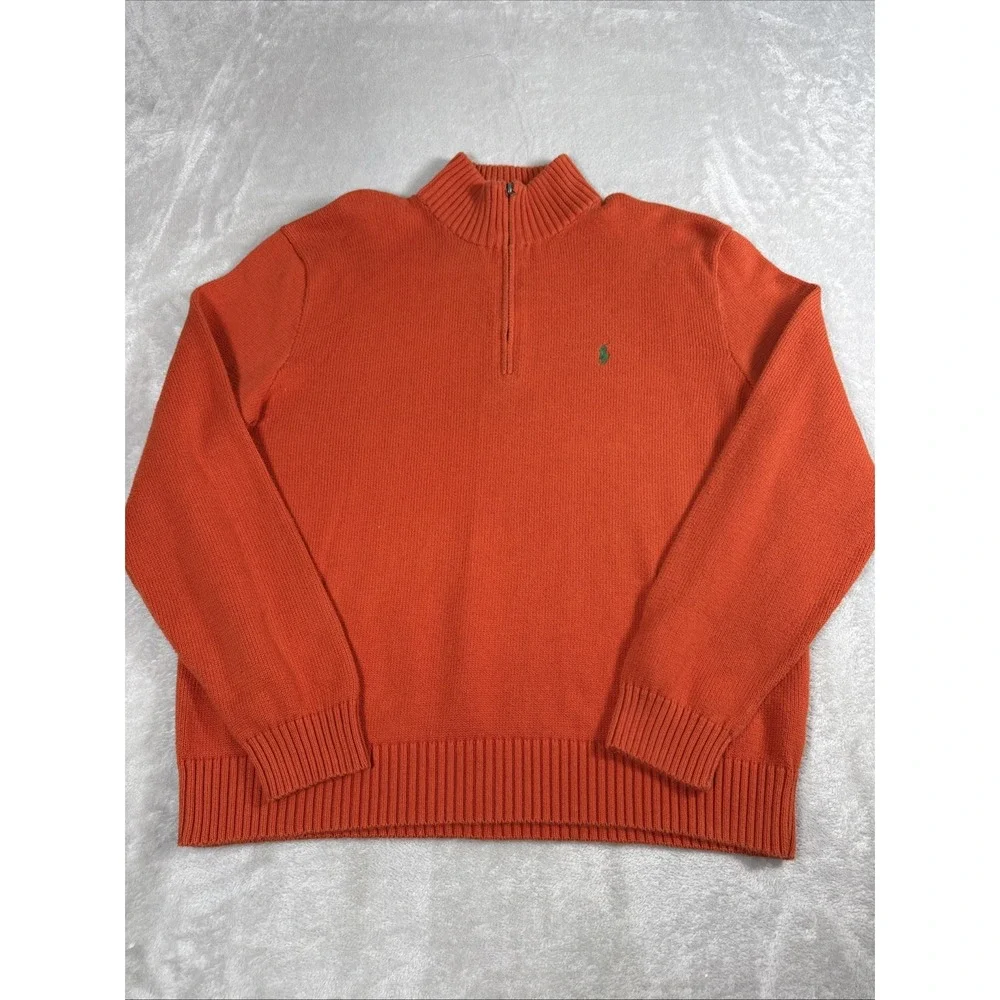 Polo Ralph Lauren Sweater Men's XL Orange Pony Pullover 1/4 Zip Classic Cotton - Picture 2 of 8